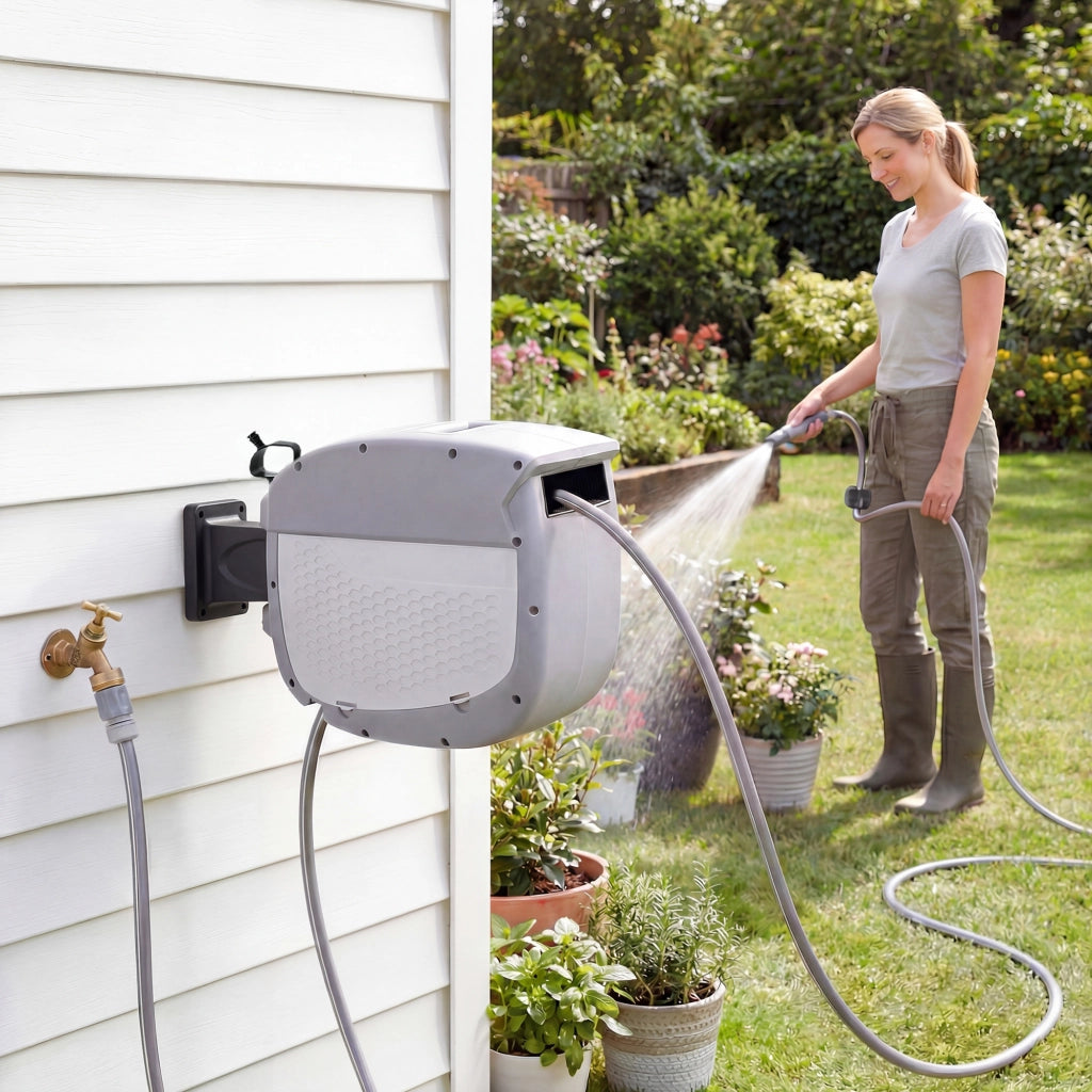 Avvolgitubo per Giardino con Tubo 30 m ¨C zephmum ¨C 180¡ã Girevole, Avvolgimento Automatico