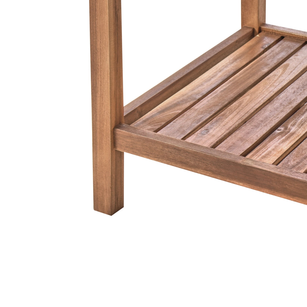 Isola da giardino in legno di acacia marrone e argento 2 ripiani 80 x 50 x 83 cm Piano in acciaio Giardino Cucina Pranzo