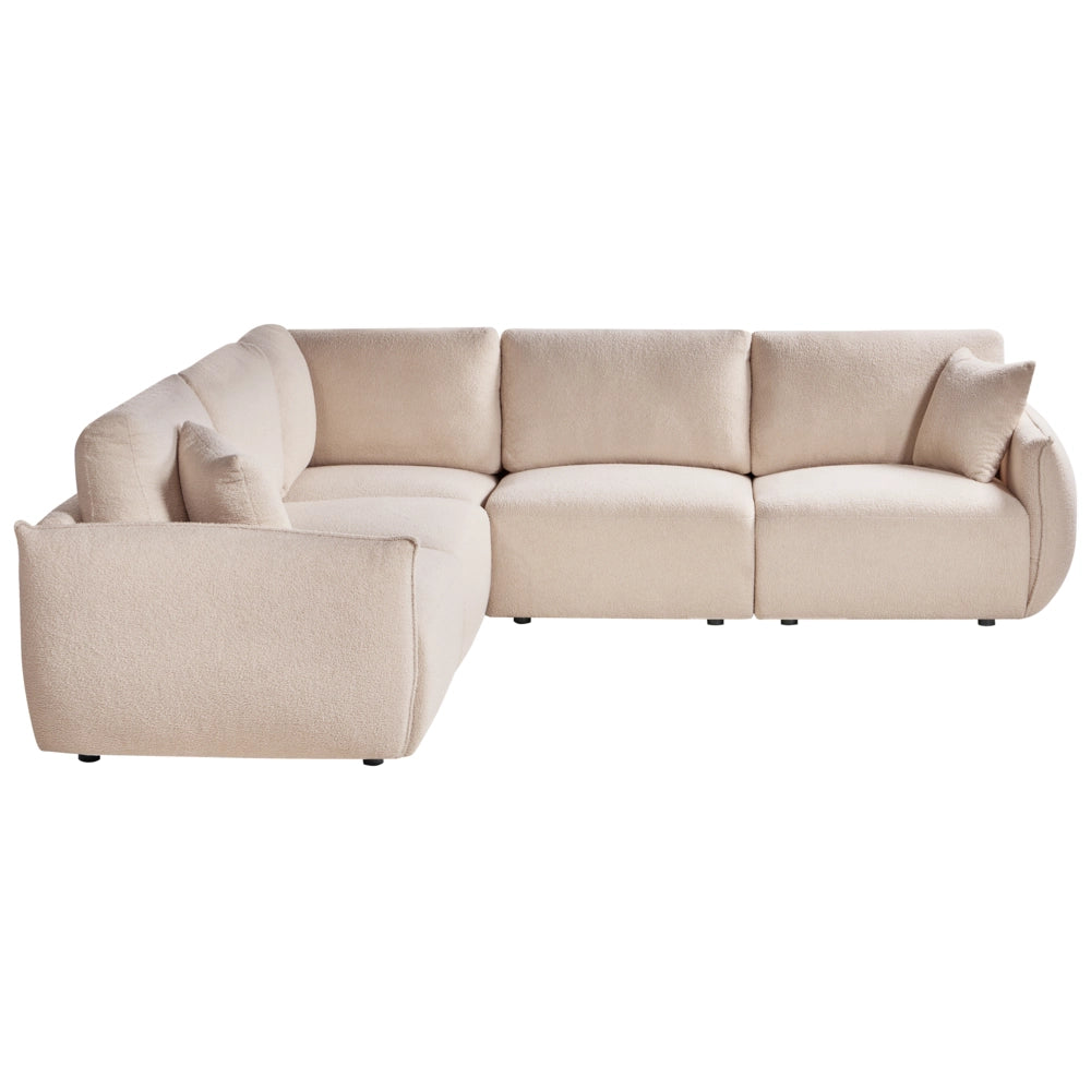 Divano angolare destro beige Boucle 5 posti Divano componibile modulare con cuscini Soggiorno moderno