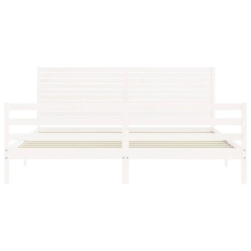 Giroletto con Testiera-Struttura Letto con testiera Bianco 200x200 cm in Legno Massello 811504