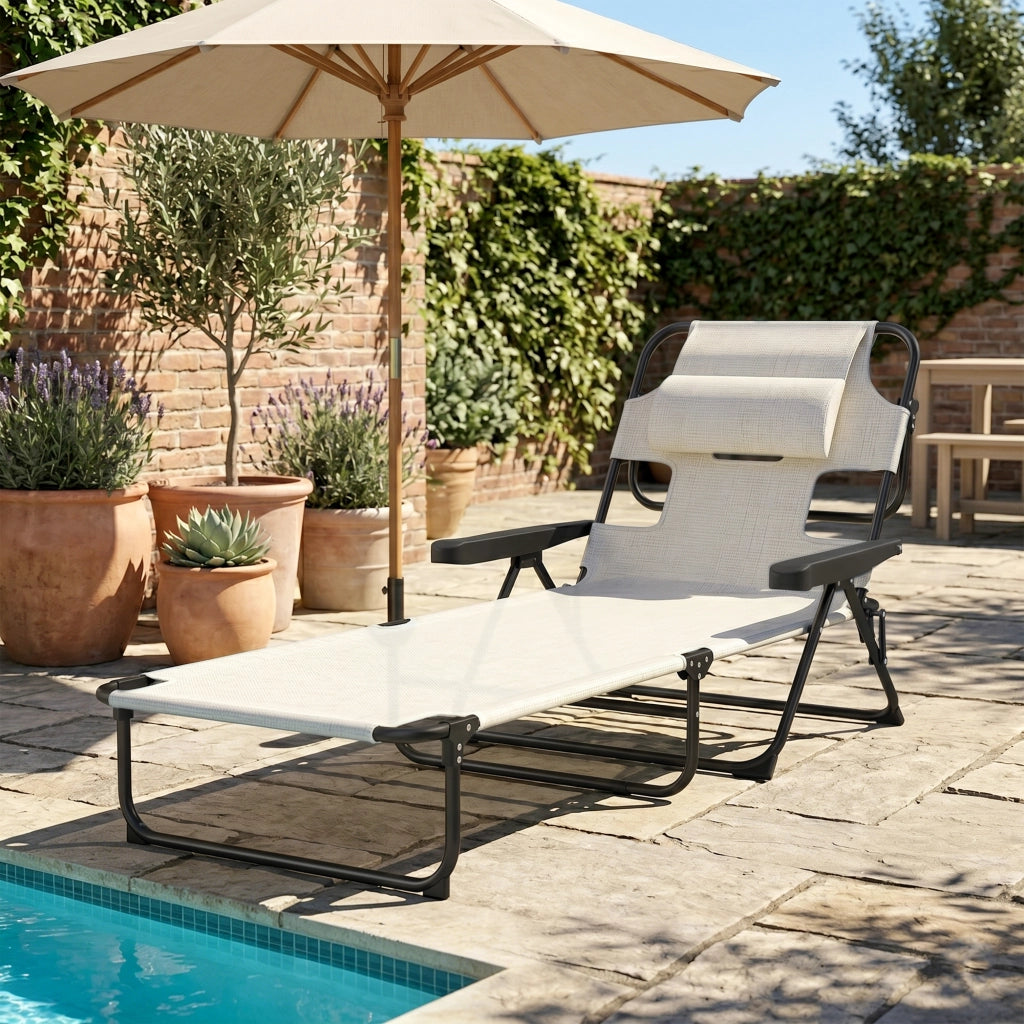Chaise longue da giardino pieghevole ¨C zephmum ¨C 72x194x89 cm crema