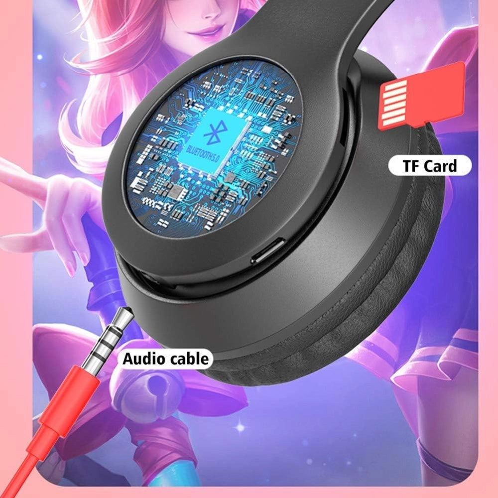 Trade Shop - Cuffie Per Bambini Pieghevoli Senza Fili Con Orecchie Di Gatto A Led Bluetooth -