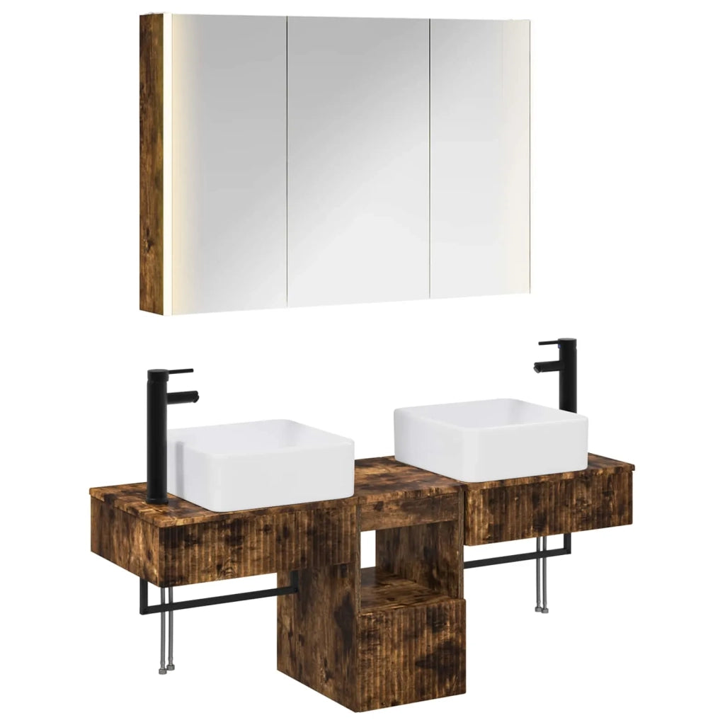 Set di Armadi da Bagno 4 pcs Rovere Fumo 103,5 x 15,5 x 70 cm 3406307