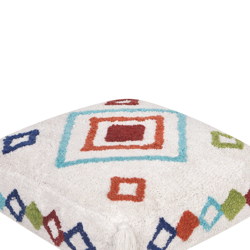 Cuscino da pavimento in cotone bianco e multicolore 55 x 55 x 20 cm Tessuto quadrato a motivi geometrici Pouf da seduta