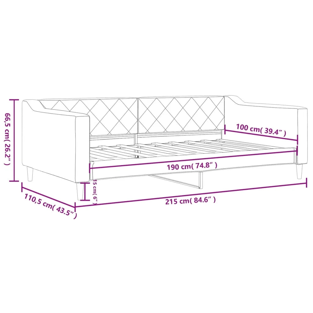 Letto da Giorno Grigio Scuro 100x190 cm in Tessuto
