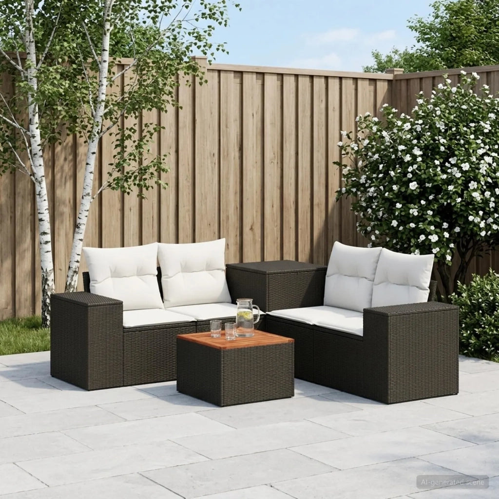 Set di divani 6 pz Nero e Bianco Crema 3447560