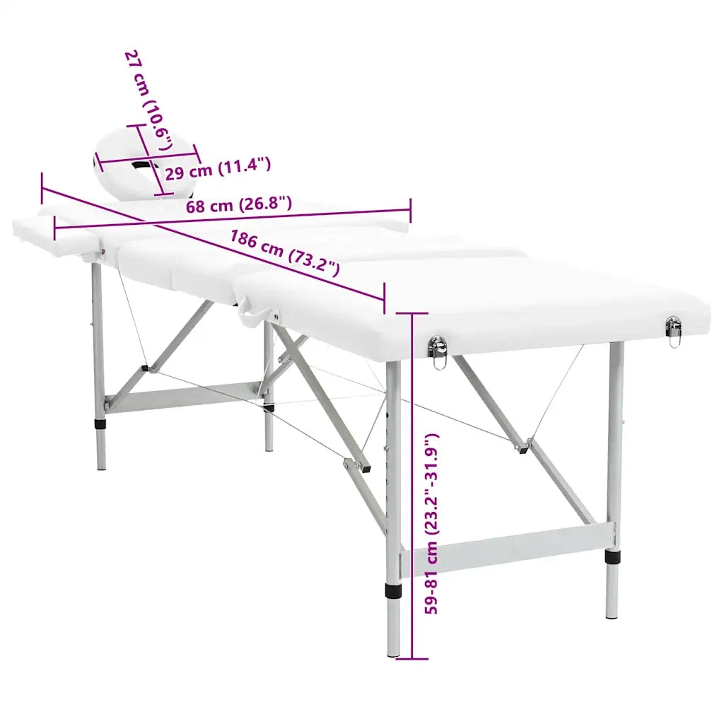 Lettino Massaggio Pieghevole Bianco Crema 4 Zone con Telaio Alluminio cod mxl 13788