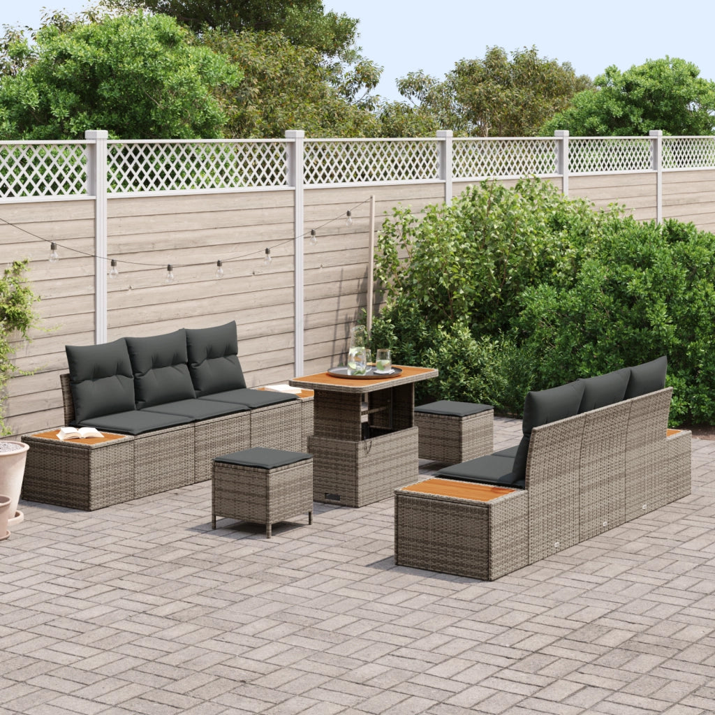 Set di Divani da Giardino  9 Pezzi con Cuscini Grigio in Rattan Polimerico