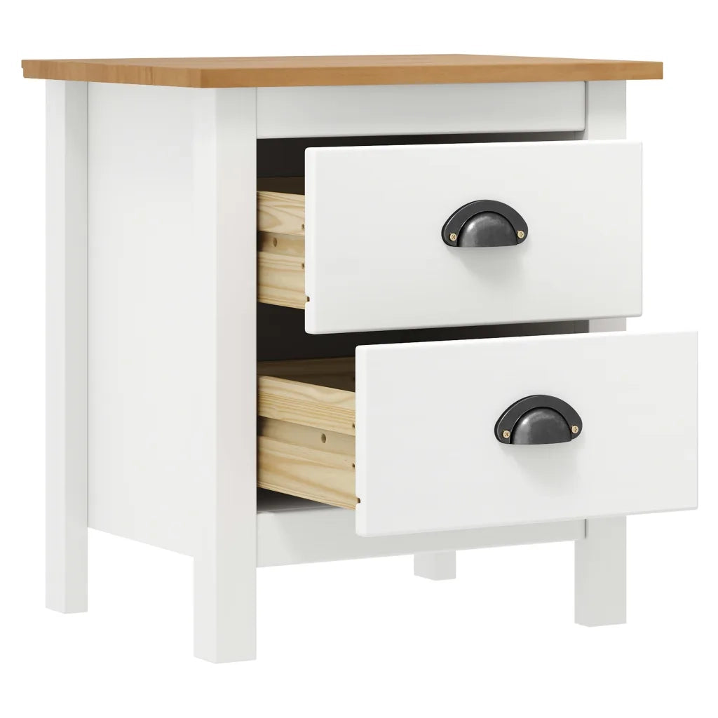 Comodino Hill Bianco 46x35x49,5 cm Legno Massello di Pino 288906