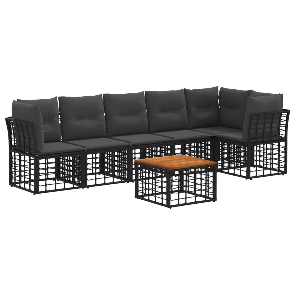 Set Divano da Giardino 7 pcs Nero e Grigio scuro polyrattan