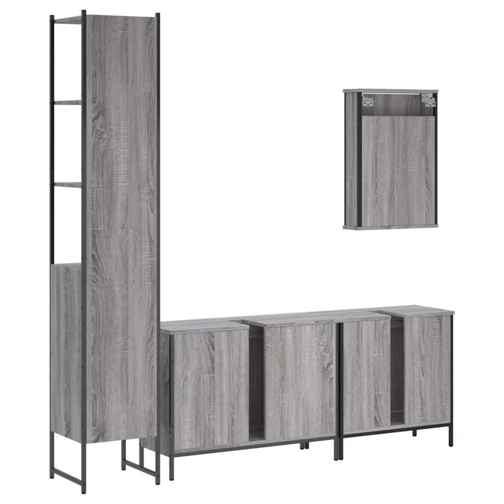 Set Mobili da Bagno | Armadio da bagno 4 pz Grigio Sonoma in Legno Multistrato