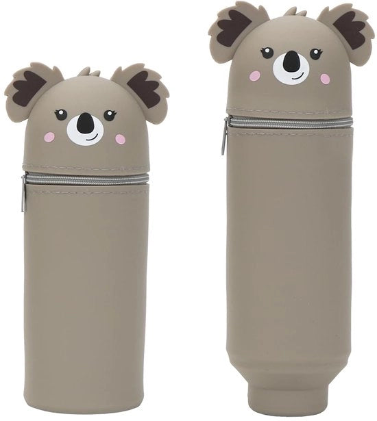 Etui per ragazze e ragazzi, 2-in-1 etui kawaii koala, etui in silicone morbido, etui per ragazze e ragazzi, scatola per scuola con chiusura a raccordo per oggetti per bambini