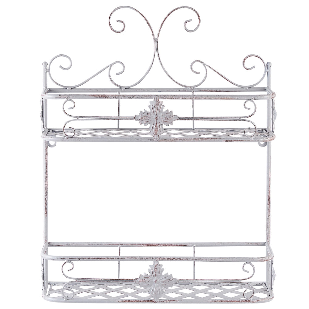 Mensola da parete per bagno in metallo bianco 52 x 42 cm Ripiano singolo sospeso in stile vintage effetto anticato
