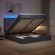 Letto Ottomano con Materasso e LED Grigio Scuro 140 x 200 cm 3458236