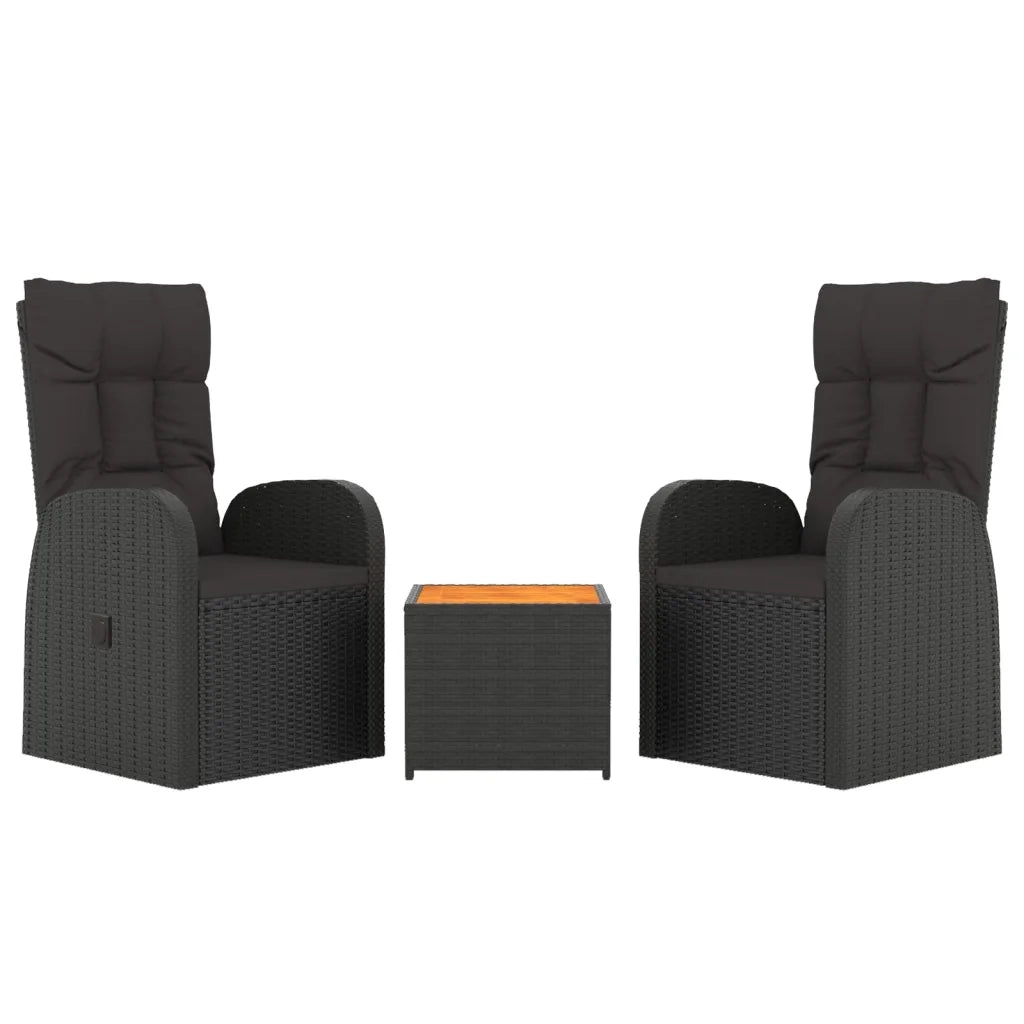 Set Mobili Giardino 3pz | Set Salotto da Giardino Nero Polyrattan e Legno Massello Acacia