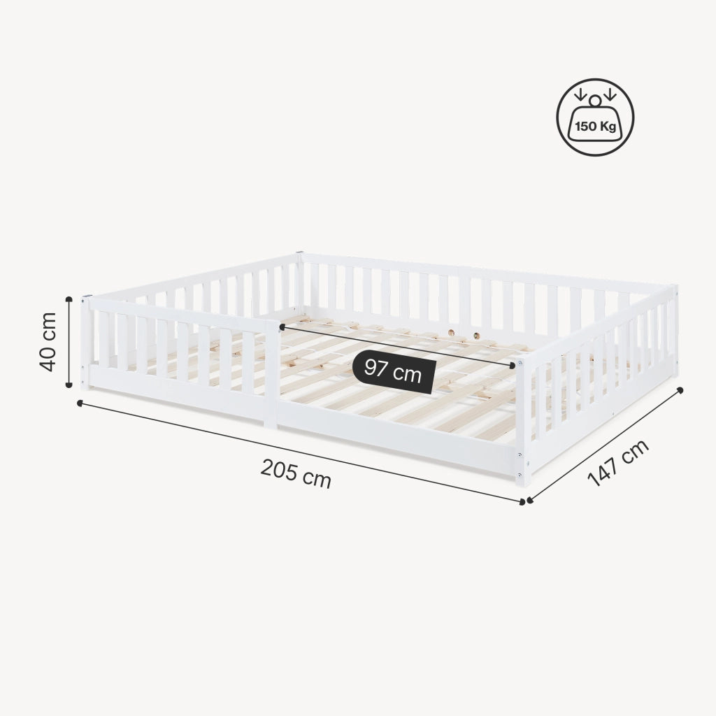 Letto Montessori per Cameretta Tanna in Legno di Pino 140 x 200 cm - Bianco [en.casa]