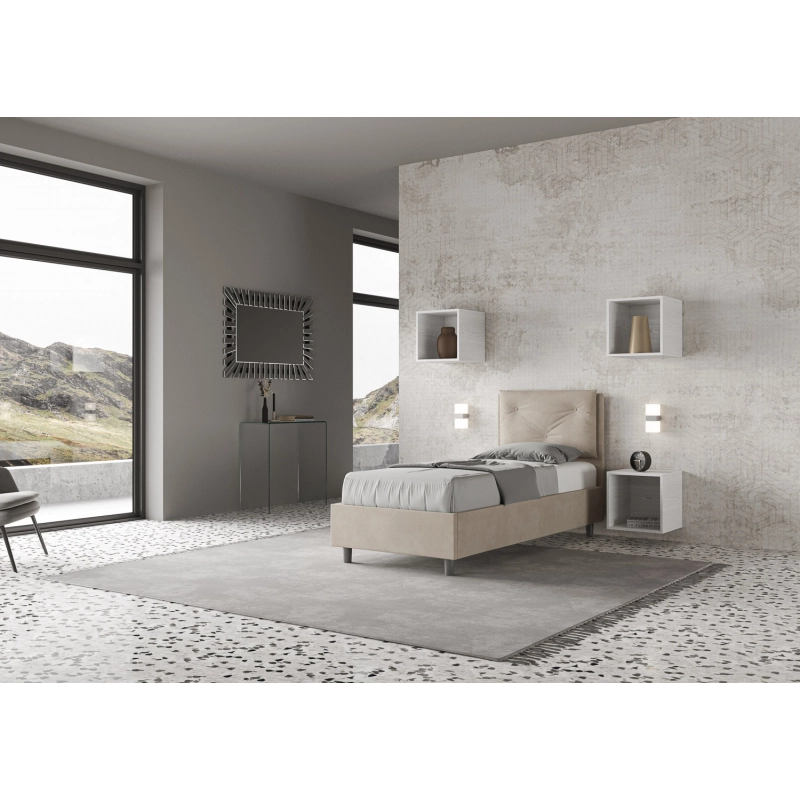 Letto imbottito Singolo 80x200 cm Appia - Contenitore,Microfibra,Sabbia