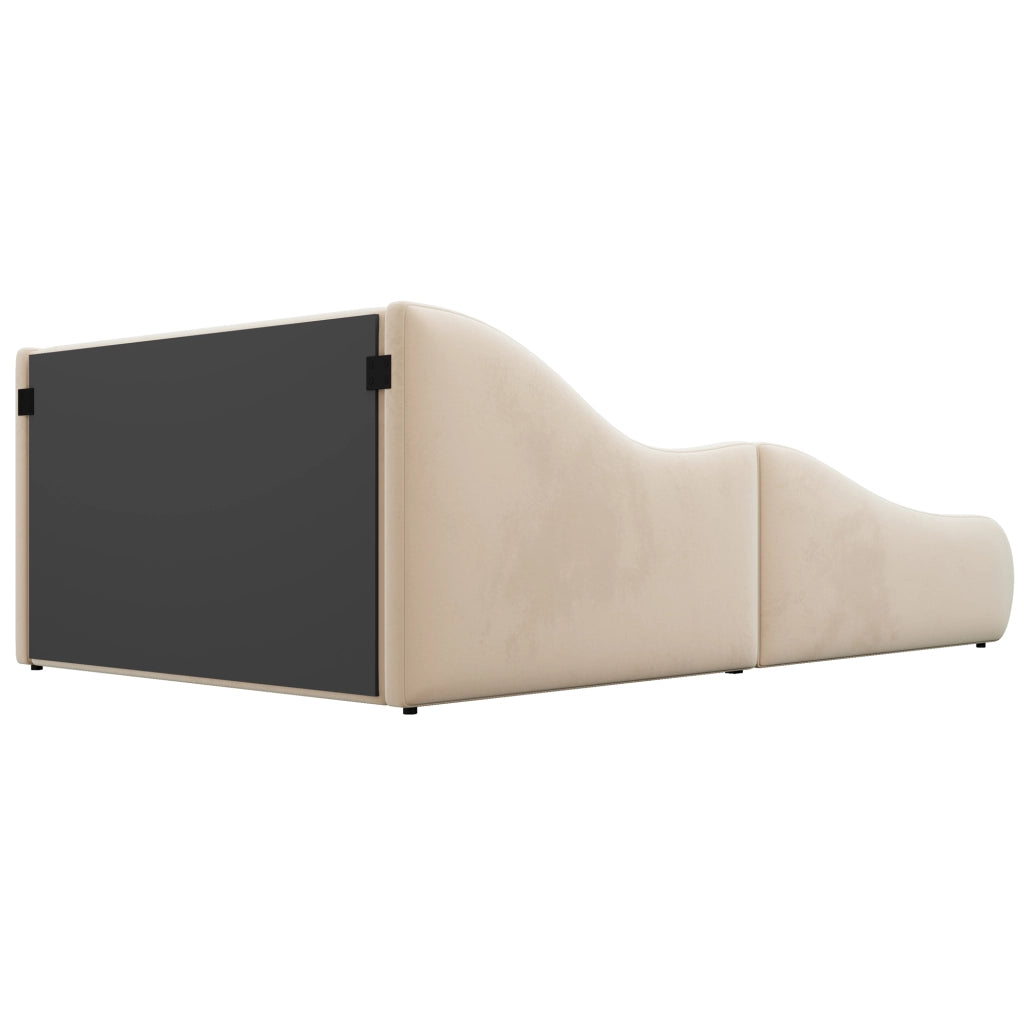 Letto imbottito per bambini con testiera alta e sponde, 140x200 cm, velluto beige