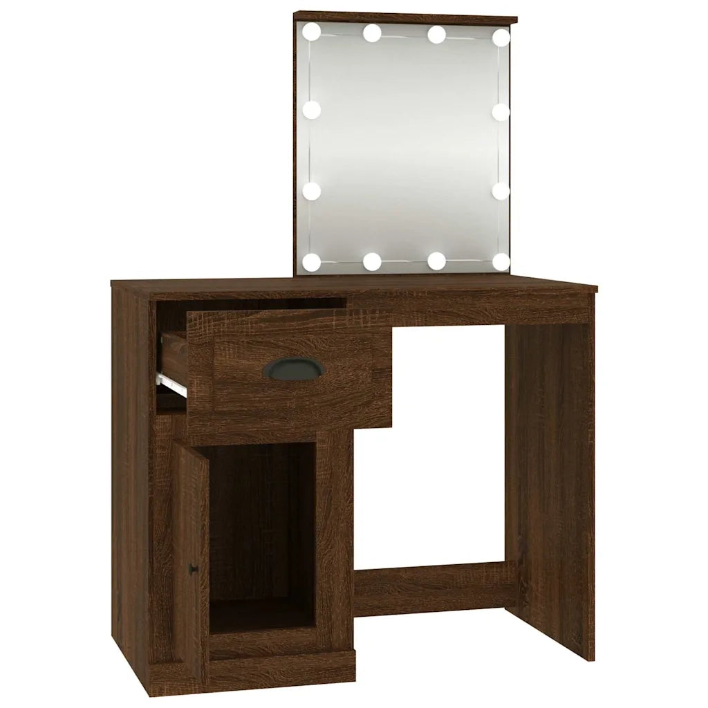 Toeletta | Tavolo da Trucco con LED Rovere Marrone 90x50x132,5cm Legno Multistrato