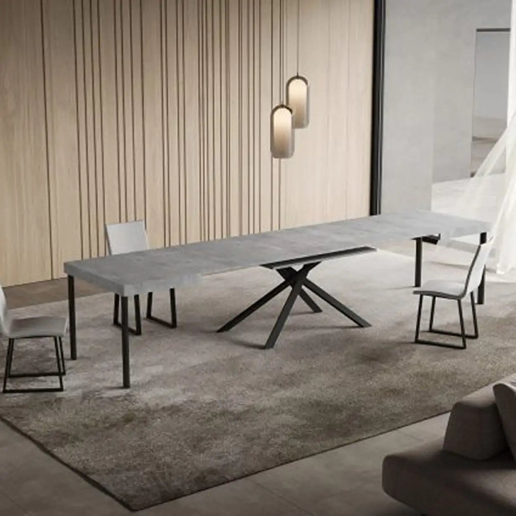 Tavolo allungabile 130/390x90 cm Niket colore cemento gambe antracite