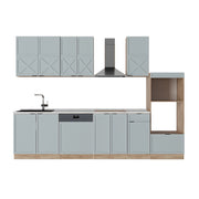 Cucina componibile Fame-Line Blu-grigio chiaro/Rovere dorato 300 cm con armadio alto, PL Marmo Vicco