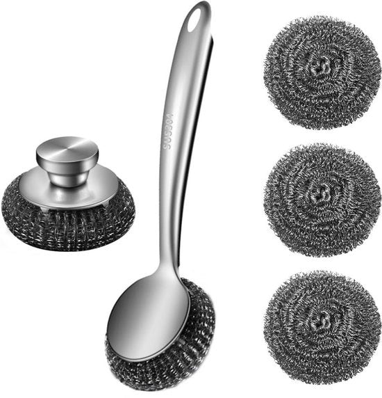 Set di spazzole 5 pezzi - Pennello in acciaio inossidabile - Manico lungo - Rimuovi macchie resistenti - Disegno angolare - Adatto per cucina e bagno - Spazzola da pulizia