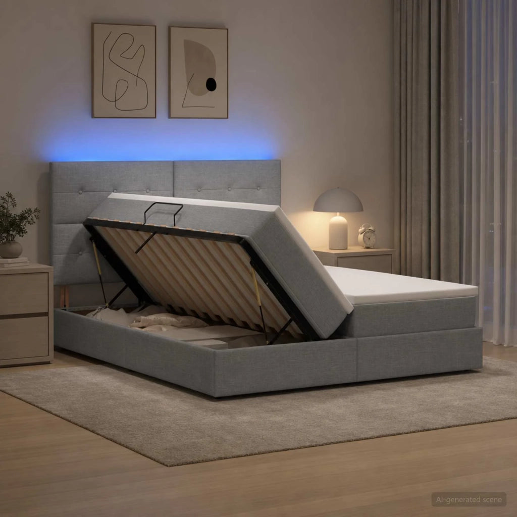 Letto con contenitore LED e materasso Grigio Chiaro 3460230