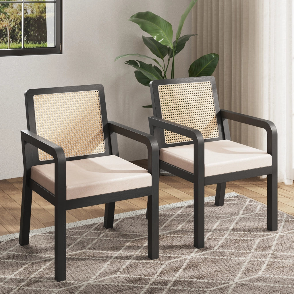 Sedia da Pranzo in Velluto con Schienale in Rattan ¨C MINIMAL ¨C Gambe in Legno, Set 6 Pezzi