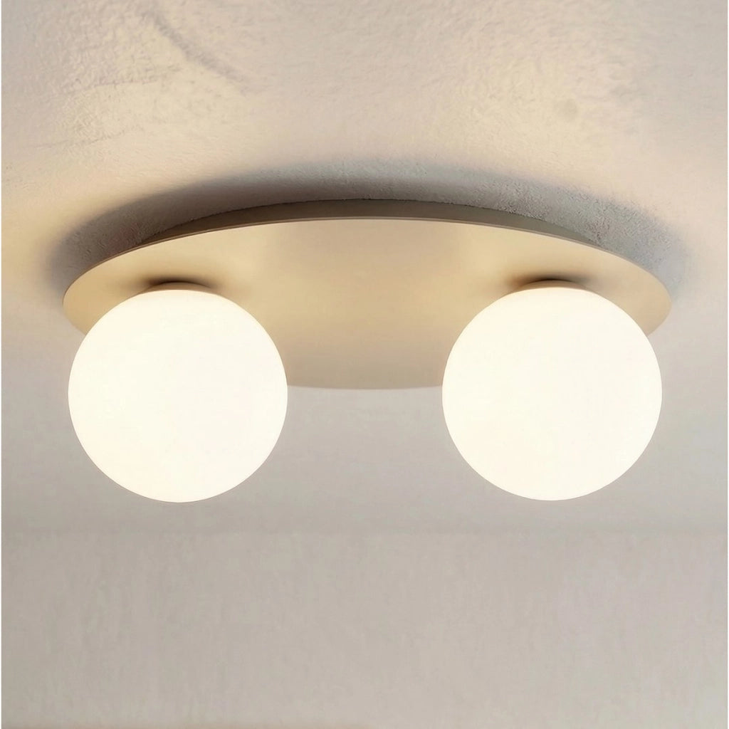 Lampada a sospensione Solar in acciaio beige e vetro opalino