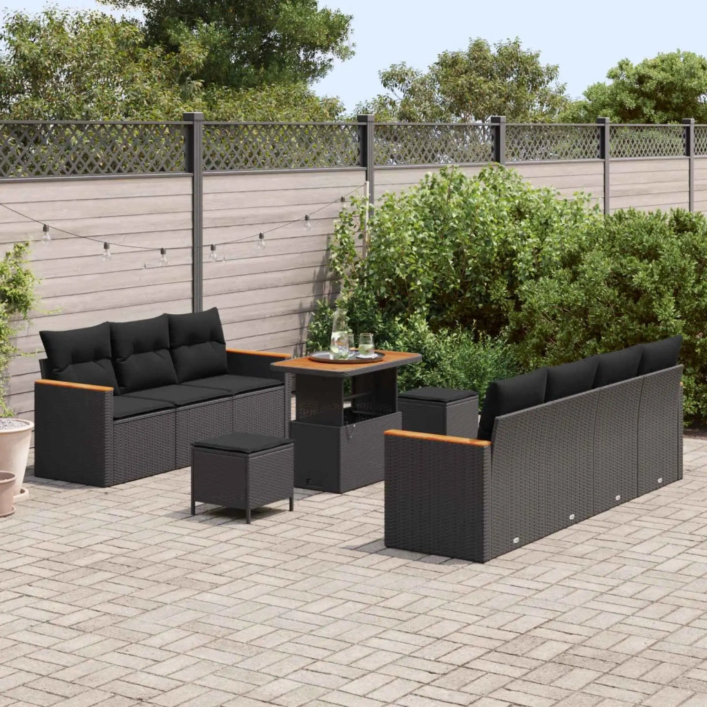 Set Divano da Giardino con cuscino 14 pcs Nero polyrattan 3364959