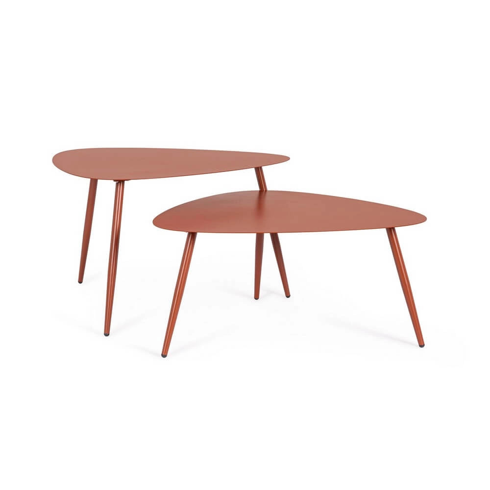 Set di 2 tavolini da esterno in acciaio forma organica champagne - ZAMIRA