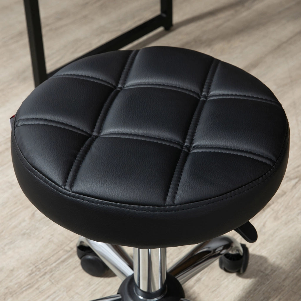 Sgabello girevole regolabile in altezza con ruote per saloni estetici in pelle sintetica nera Ø 35,5 × 48-63 cm