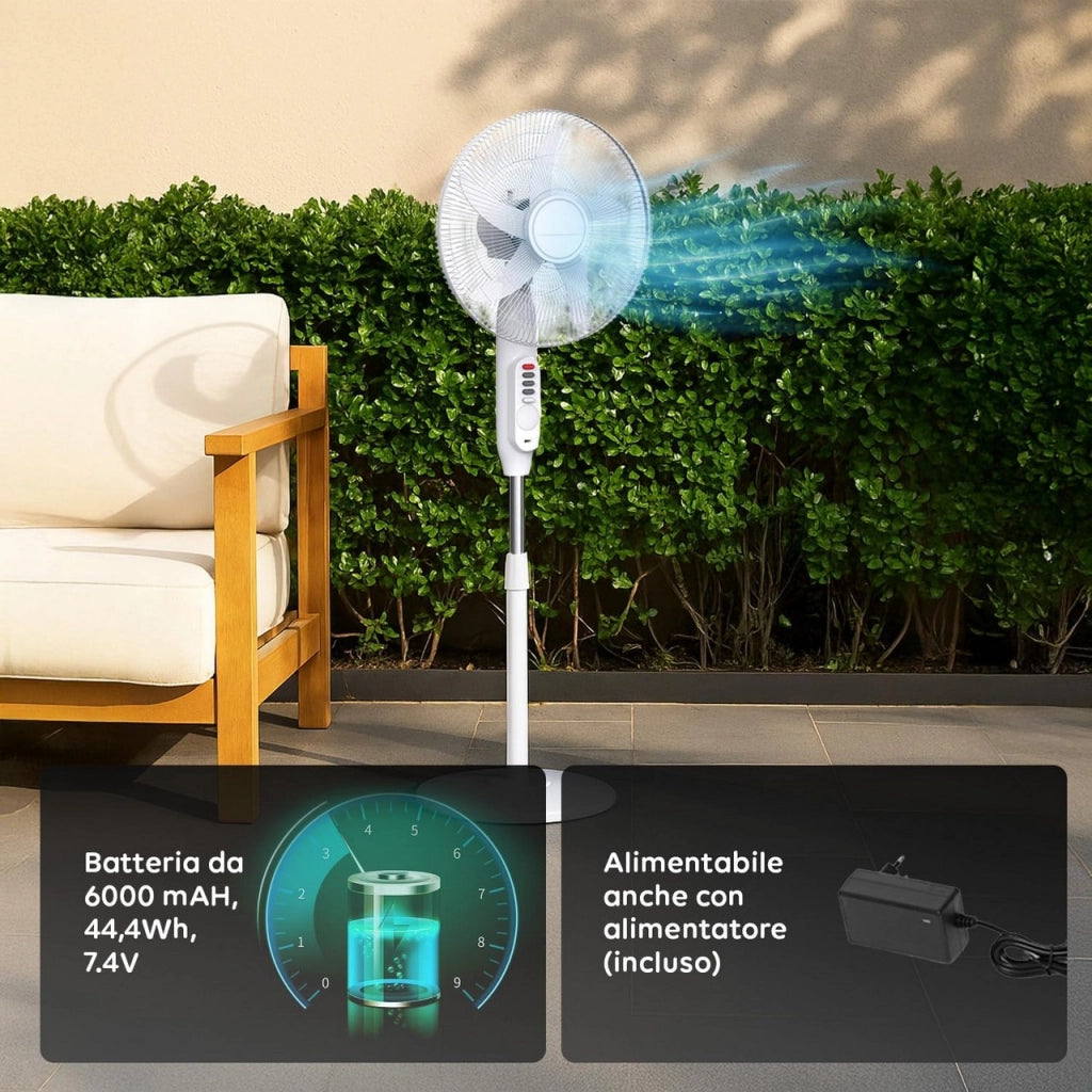 Ventilatore a Piantana oscillante con Luce LED con pannello solare, funziona senza corrente