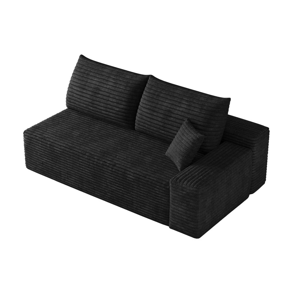 Divano modulare a 2 posti con chaise longue senza montaggio in tessuto a coste peluche nero salvaspazio
