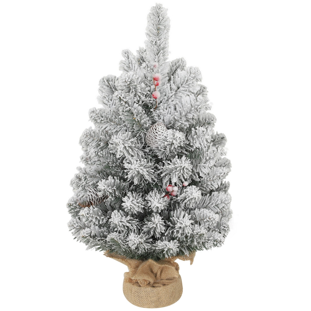 Albero di Natale Mini Innevato 60 cm con Pigne e Bacche Rosse per Interni