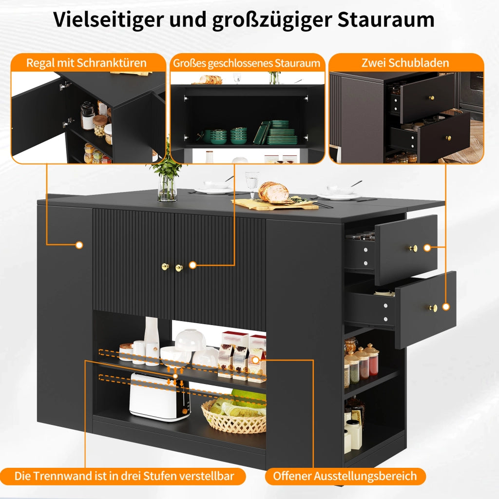 ISOLA CUCINA Pieghevole 140x40x90 cm MDF Nero
