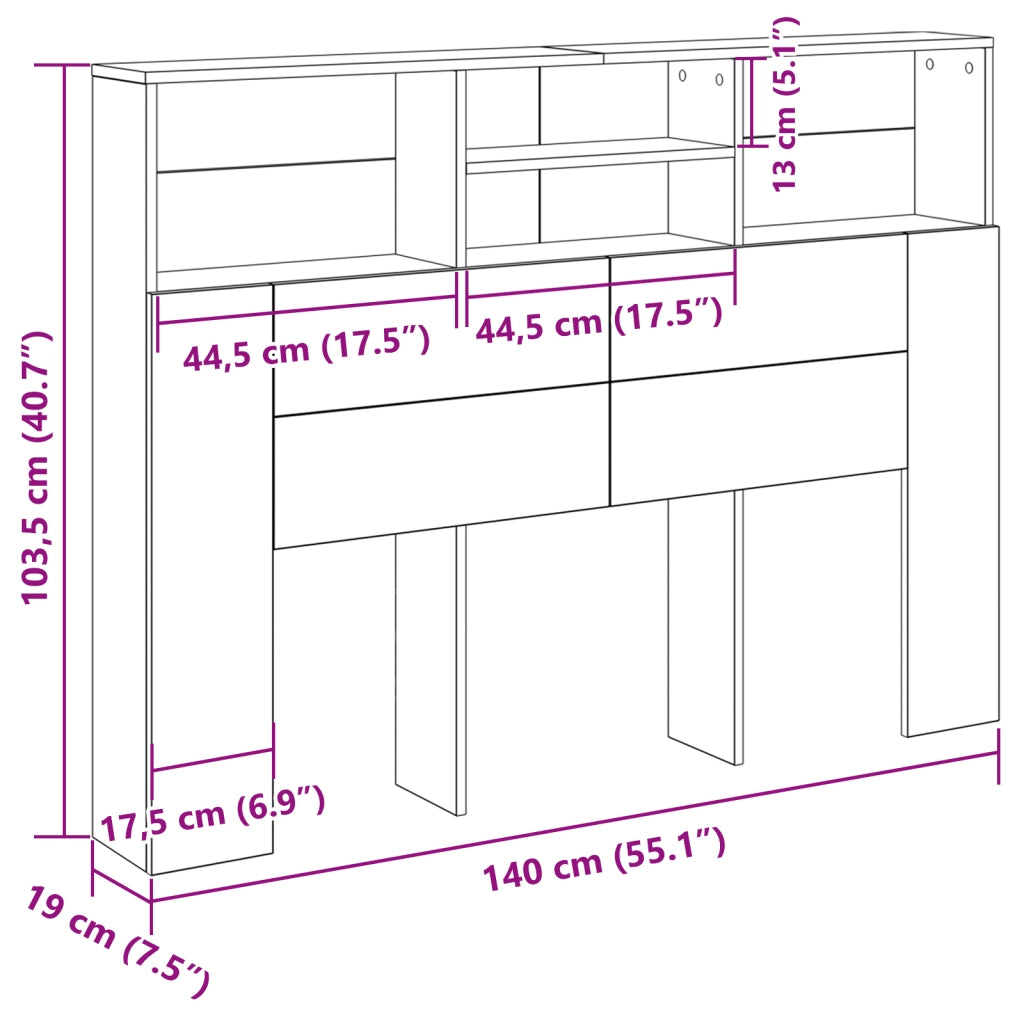 Cabina testiera  - Rovere nero, 140x19x103.5 cm, Realizzata in legno ingegnerizzato