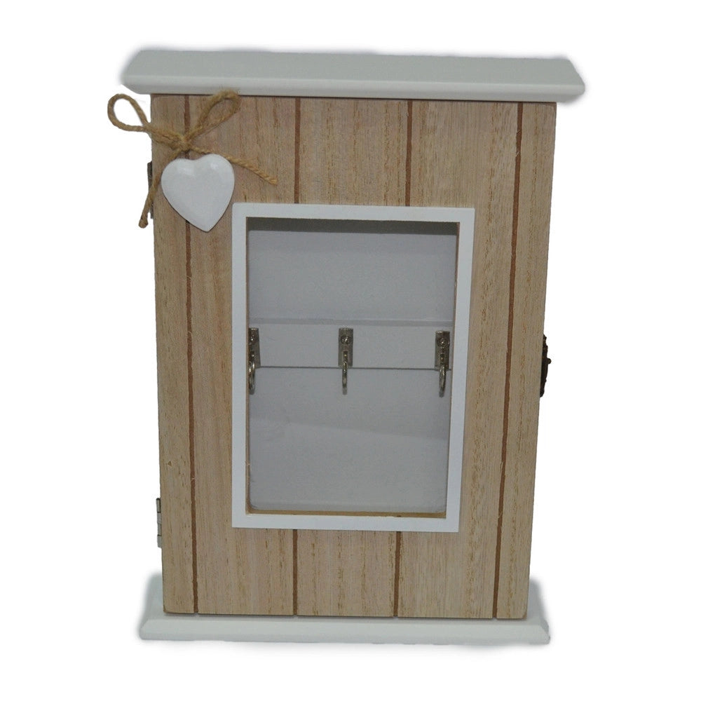 Trade Shop - Bacheca Portachiavi In Legno 6 Ganci In Metallo Design Cuore Con Fiocchetto In Canapa -