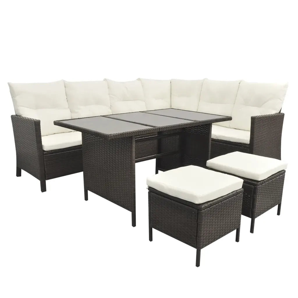 Set Divani da Giardino 4 pz con Cuscini in Polyrattan Marrone 43095