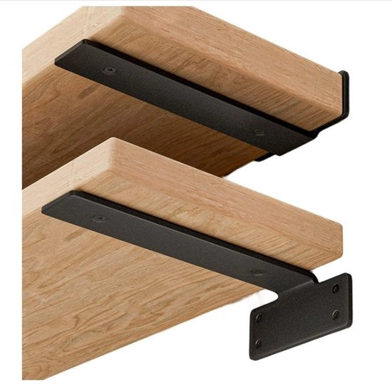 Planksteunen zavorranti (3,5 mm spessore), fissaggio nascosto del pavimento, supporti a L, sostegni industriali in metallo nero rurale, set di 2, 25 cm