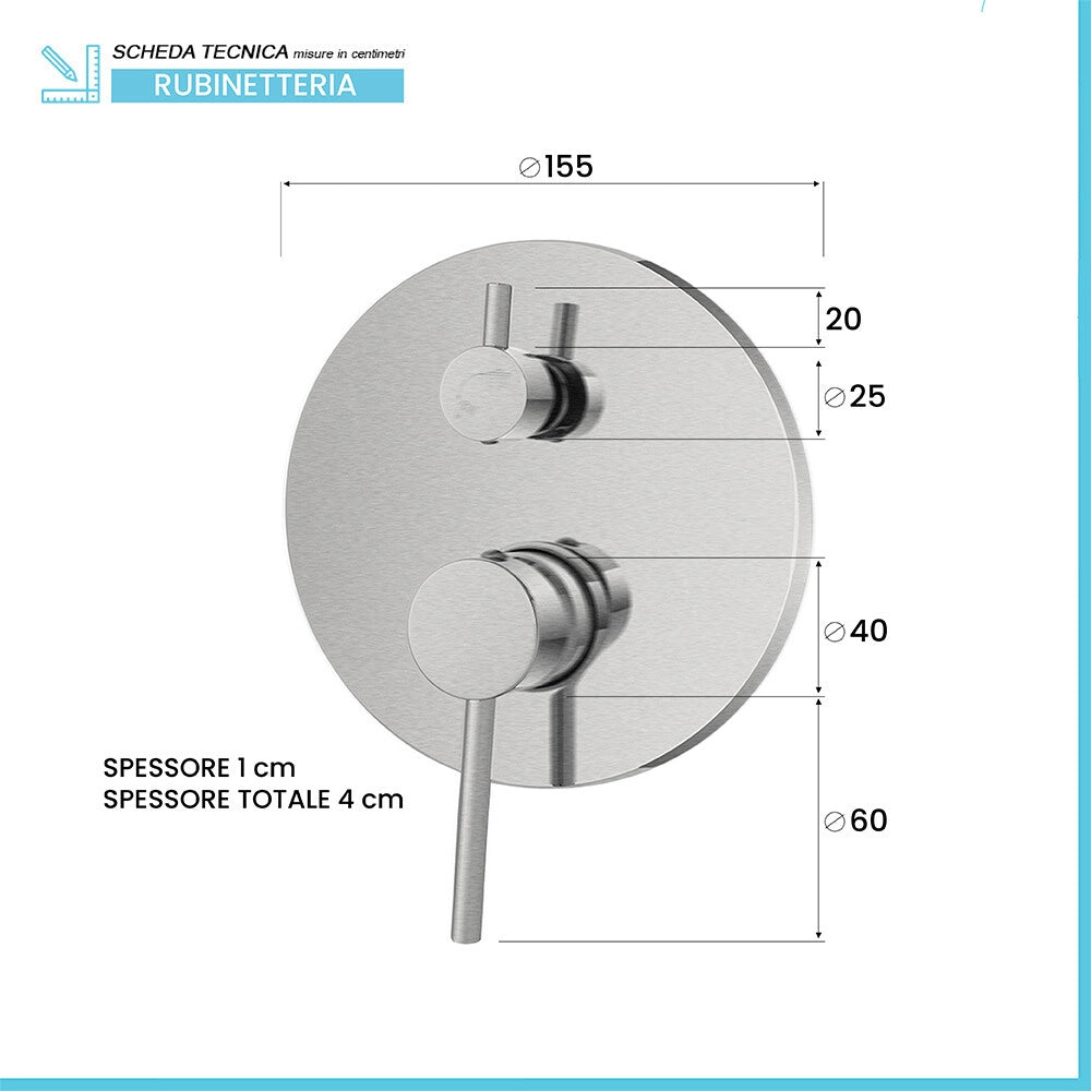 Set doccia completo ad incasso con braccio 35cm soffione 30cm e kit doccino in acciaio inox satinato York