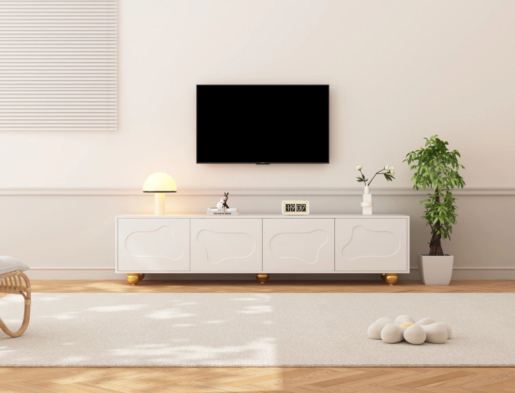 Mobile TV 180x40x45 cm con ante a forma di nuvola in truciolato bianco