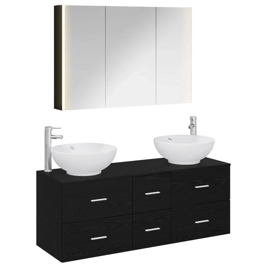 Set di mobili per il bagno 4 pcs Rovere Nero 3406984