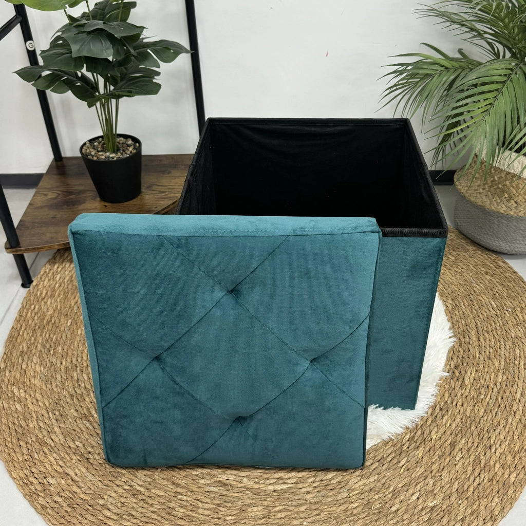 Pouf Contenitore In Velluto Quadrato Moderno Panca Cassapanca Soggiorno Panchina Per Ingresso Scarpiera Sgabello Panca Moderna  Petrolio