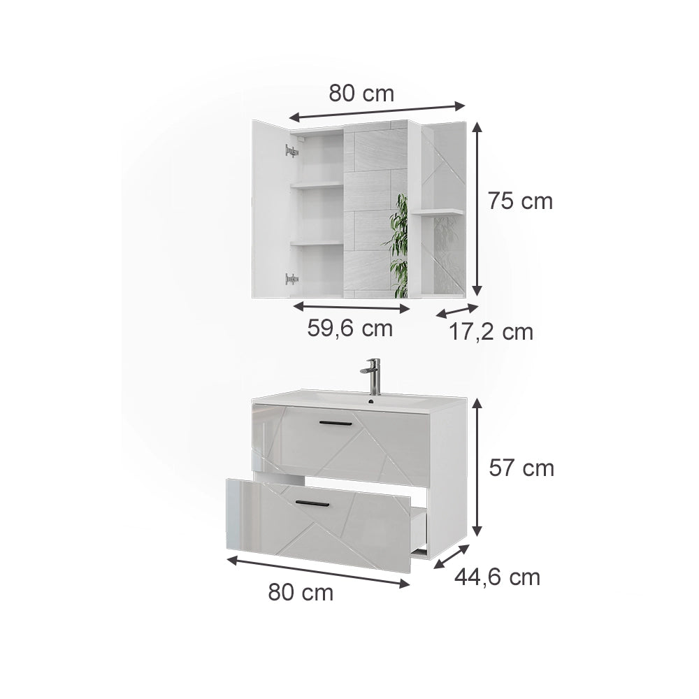 Vicco Set di mobili da bagno Bianco/bianco lucido 3 parti