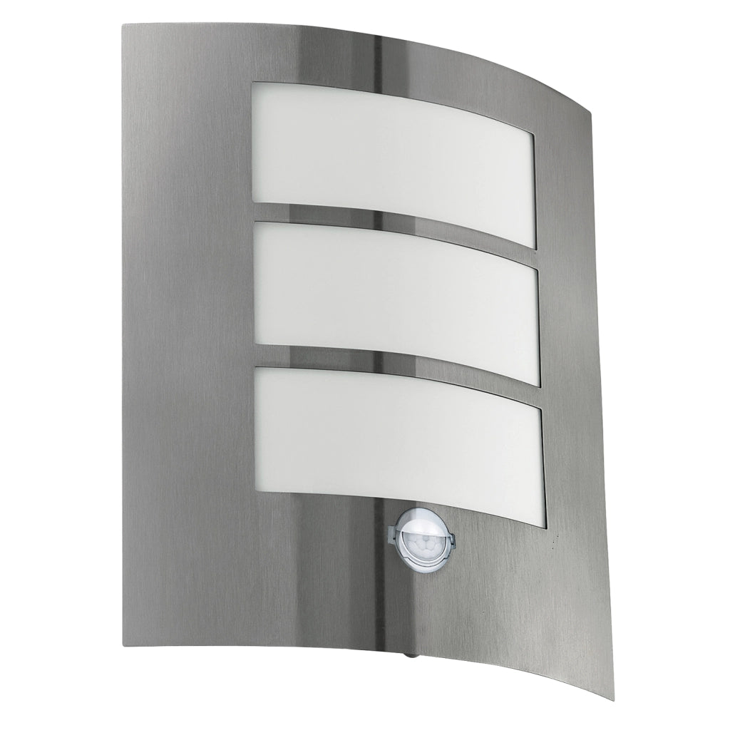 Applique Esterno Contemporanea City Acciaio Argento Policarbonato Bianco E27