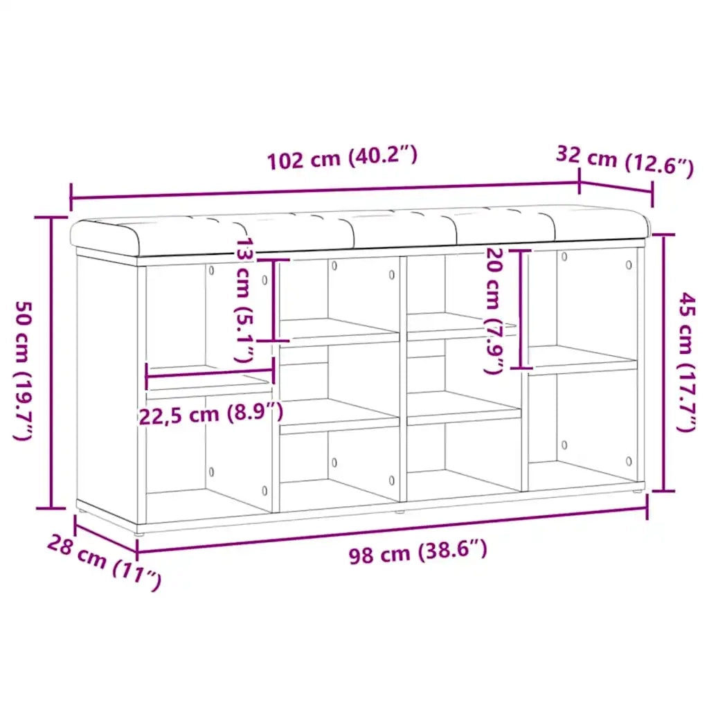 Panca Porta Scarpe-Sgabello-Panca Scarpiera Rovere Artigianale 102x32x50 cm Truciolato 702498