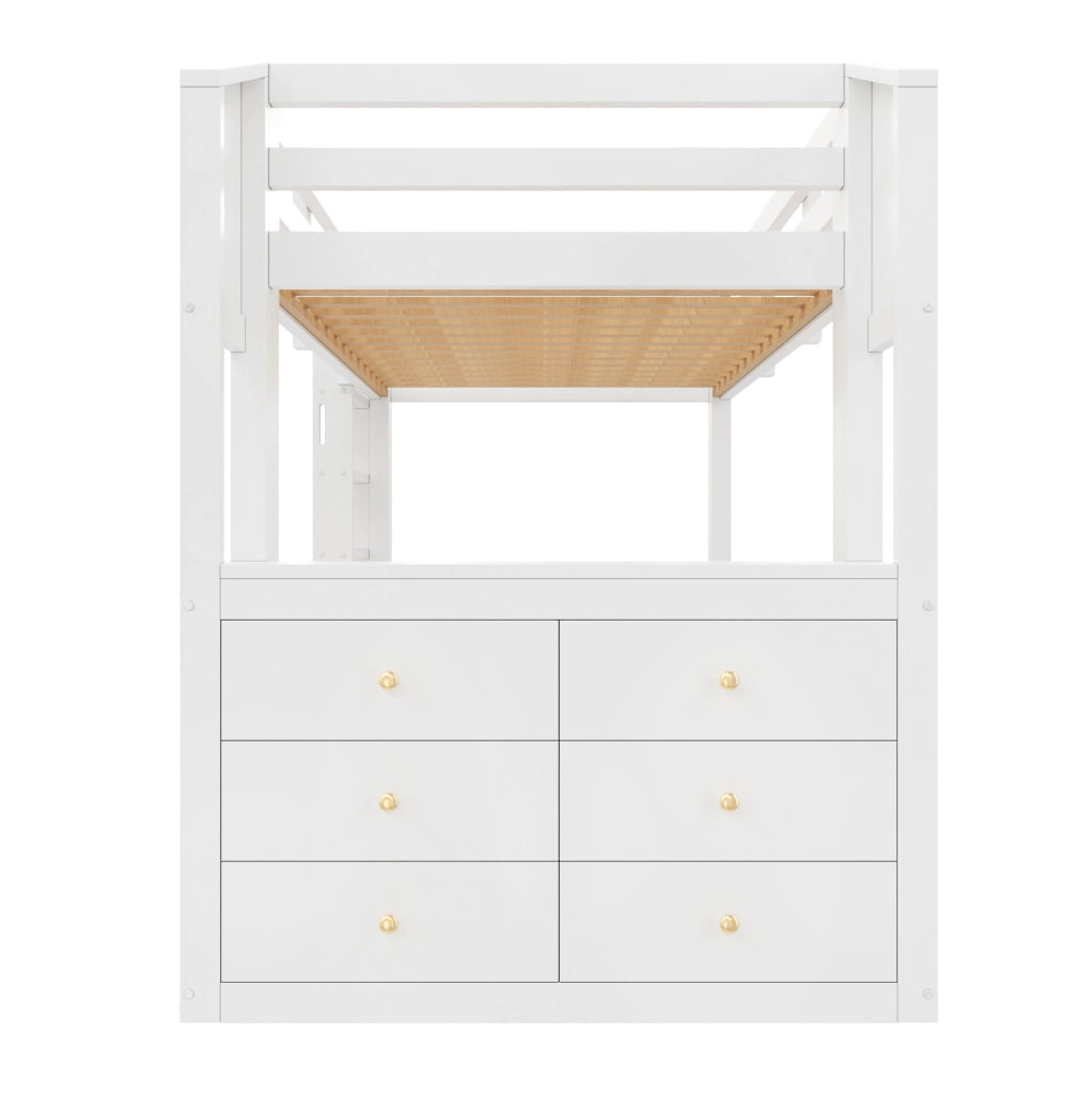 Lettino a soppalco 90x200 con 3 cassetti; ripiani e LED; bianco
