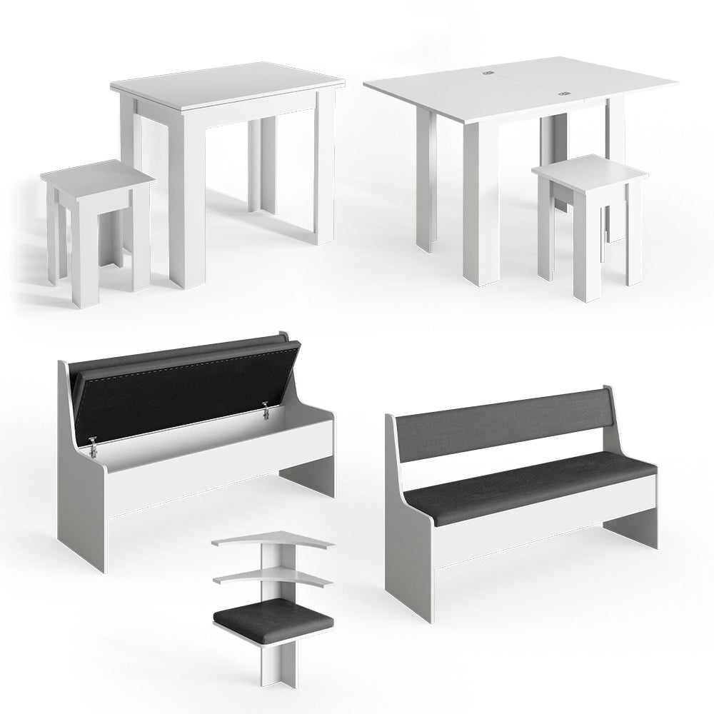 Vicco Gruppo panca ad angolo Bianco 180 x 41.5 cm con tavolo