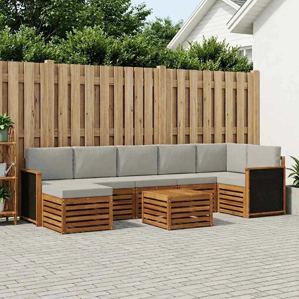 Set di divani da esterno 7 pz Naturale e Grigio Chiaro 3384642